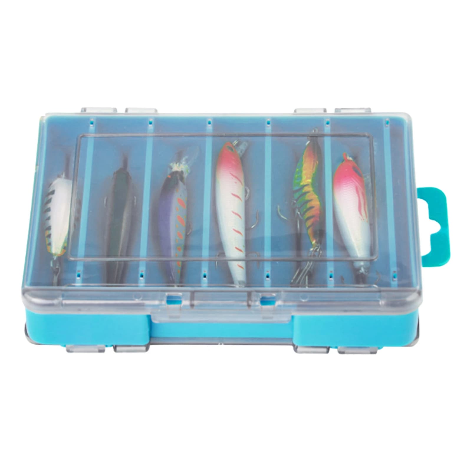 Scatola portaoggetti per esche artificiali a doppia faccia impermeabile 12 scomparti scatola portaoggetti per attrezzatura da pesca scatola per esche da pesca organizzatore 140*103*32mm