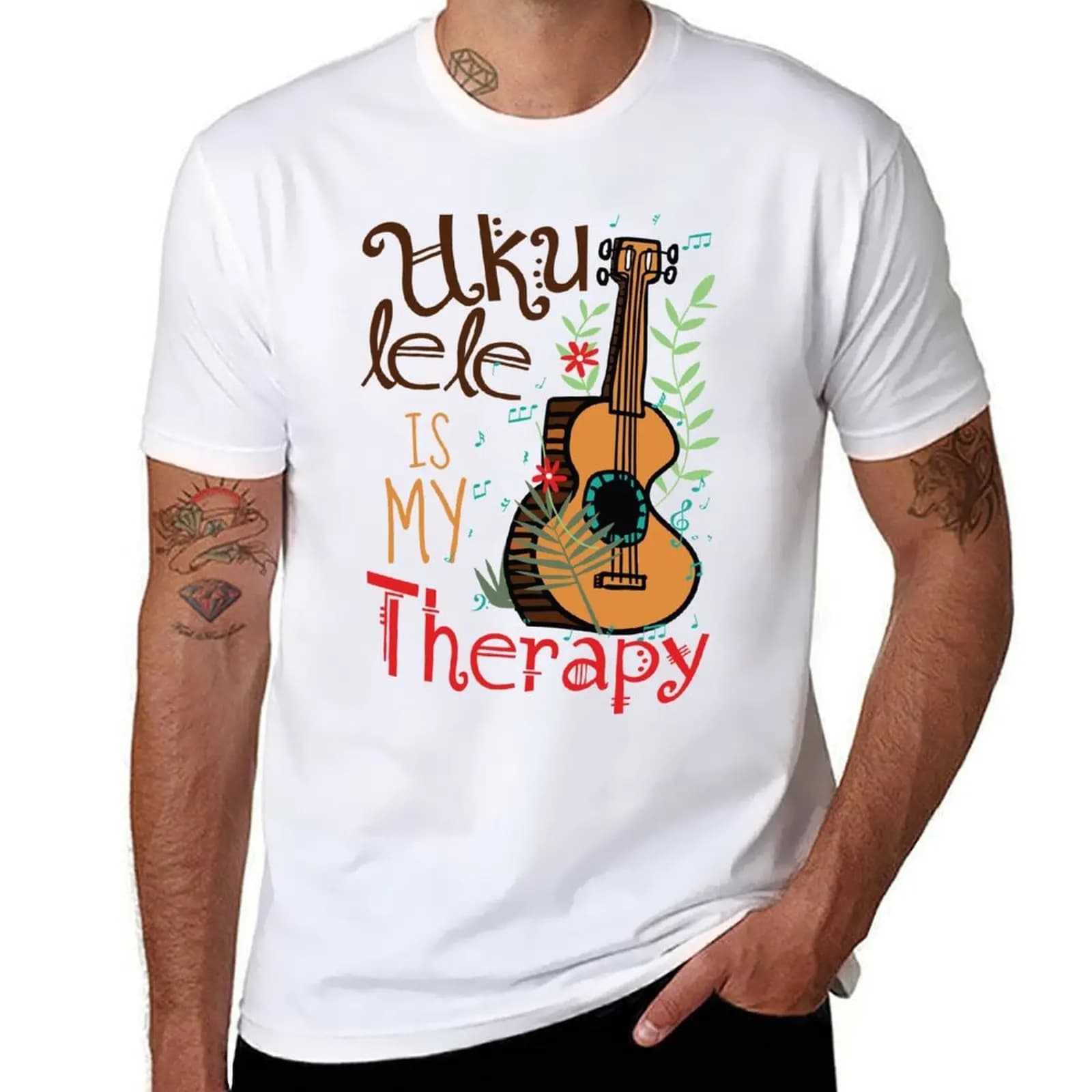 T-shirt Ukulele Is My Therapy, taglia grande, per uso quotidiano