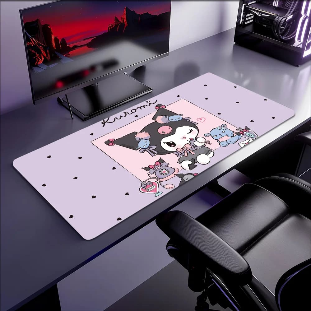 Tappetino per Mouse San Mouse Pad Antiscivolo K-Kuromi con Bordo Cucito, Grande, Spesso, per Ufficio, Studenti, Gaming, Scrittura, Cartone Animato, Cuscino
