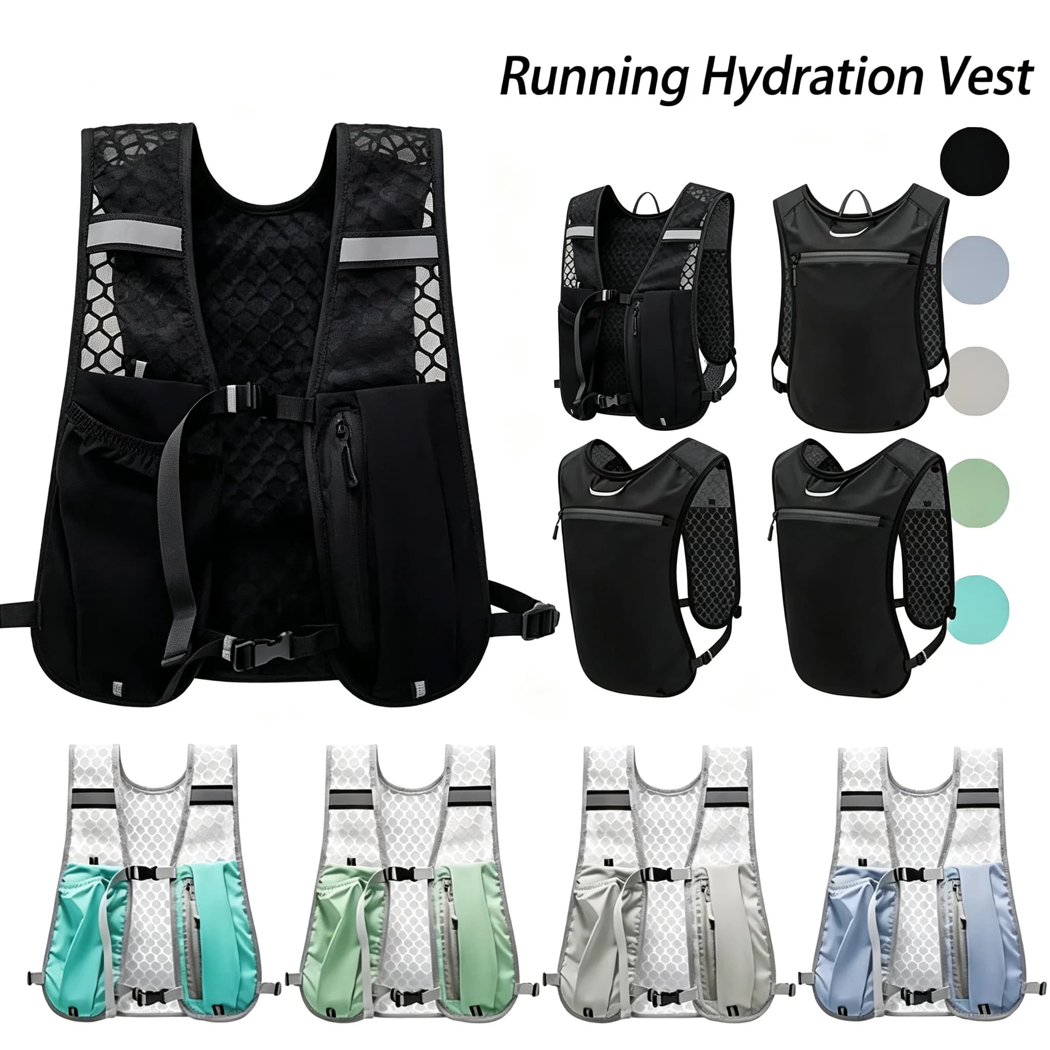 Lightweight Marathon Trail Running Hydration Vest Backpack Reflective Water Bladder Pack with Phone Pocket for Hiking