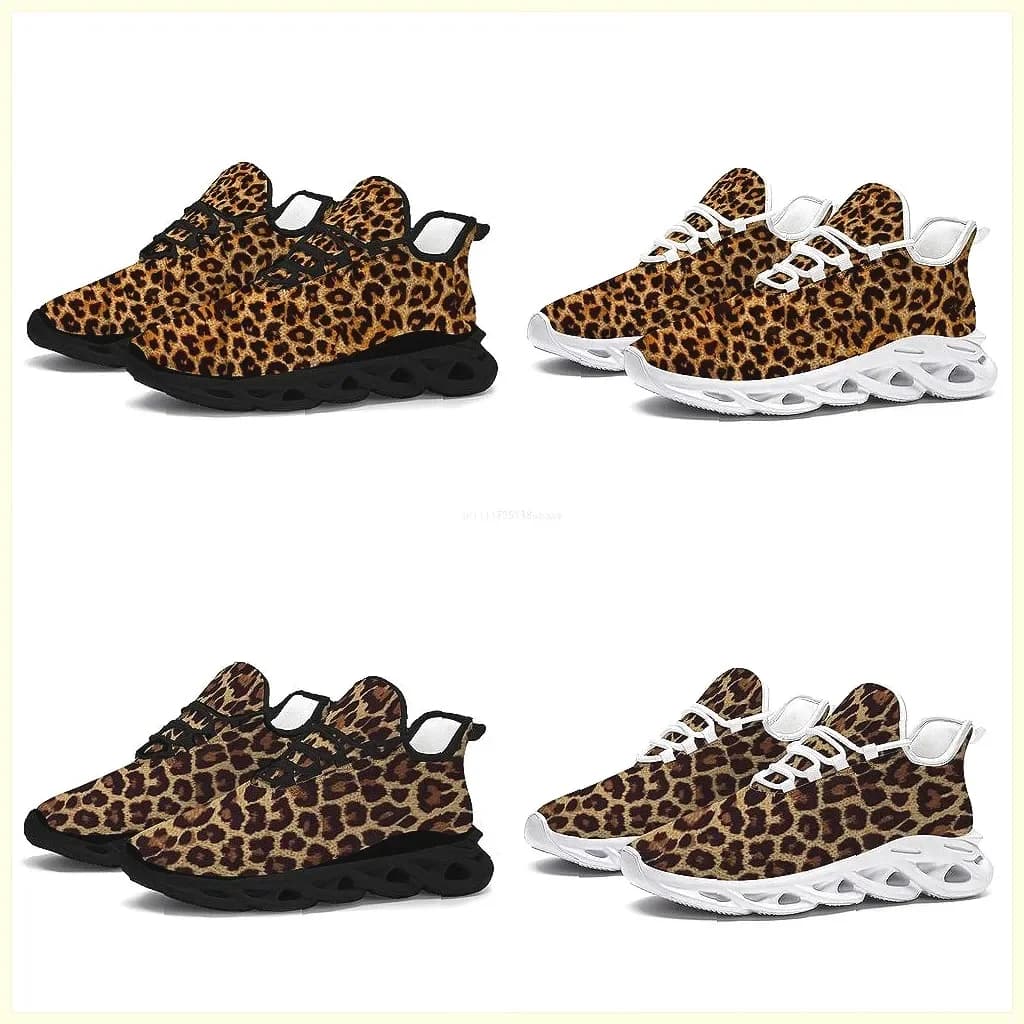 Scarpe da Corsa Personalizzabili con Stampa Leopardata - Sneakers Sportive Casual Leggere con Lacci per Adulti