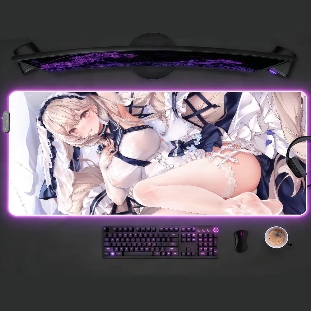 Formidable Azur Lane Mouse Pad RGB LED Tappetino da scrivania antiscivolo Accessori da gioco in gomma Tappetino grande XXL per tastiera da ufficio e computer