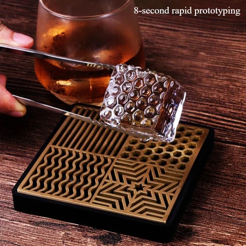 Bar Pressa per ghiaccio Piastra in rame Intaglio di cubetti di ghiaccio Texture Griglia Stampo per piastra per ghiaccio quadrata