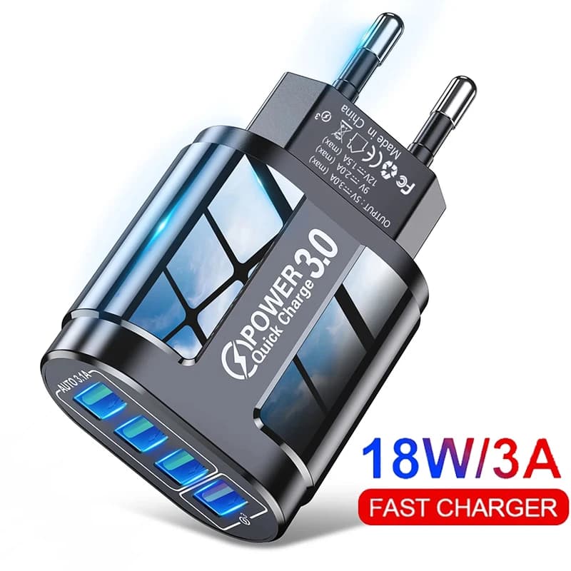 Caricatore USB da 48 W ricarica rapida QC 3.0 ricarica da parete per telefono cellulare IPhone Samsung Xiaomi 4 porte caricatore da viaggio adattatore spina UE USA