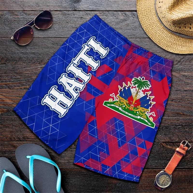 Stampa 3d Haiti National Emblem Flag pantaloncini da spiaggia hawaiani da uomo Summer Street Casual Sportswear Gym Trunks Ice Shorts costume da bagno