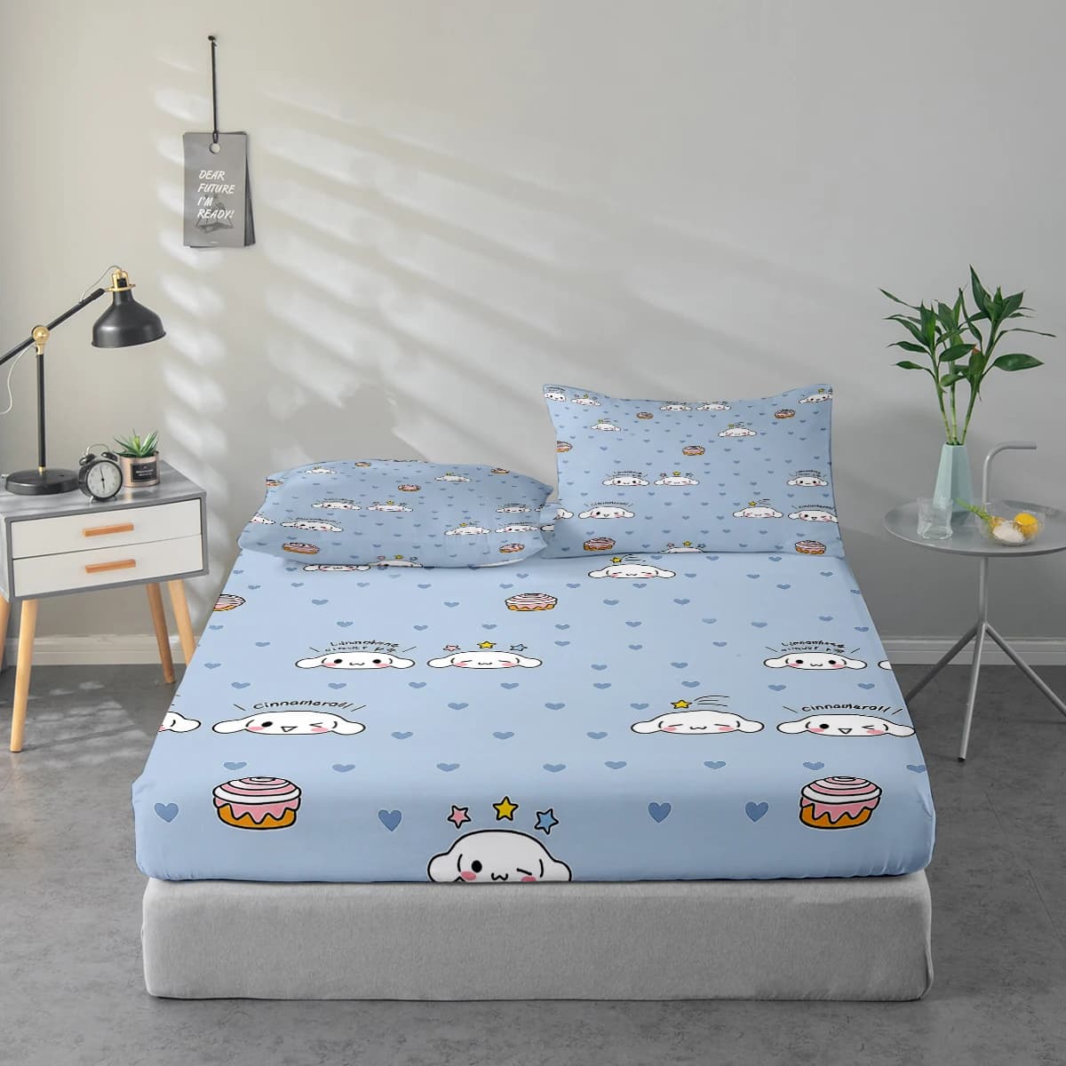 Set di lenzuola stampate digitalmente ad alta definizione in 3 pezzi, set di lenzuola con stampa floreale di grandi dimensioni, include motivo a cartoni animati Cinnamoroll, include 1 lenzuolo con angoli + 1/2 federa, adatto per camera da letto, camera degli ospiti, decorazione domestica, lenzuolo con angoli in fibra di poliestere + federa, biancheria da letto ultra morbida, tessuto spesso ultra morbido, confortevole per tutte le stagioni, lavabile in lavatrice