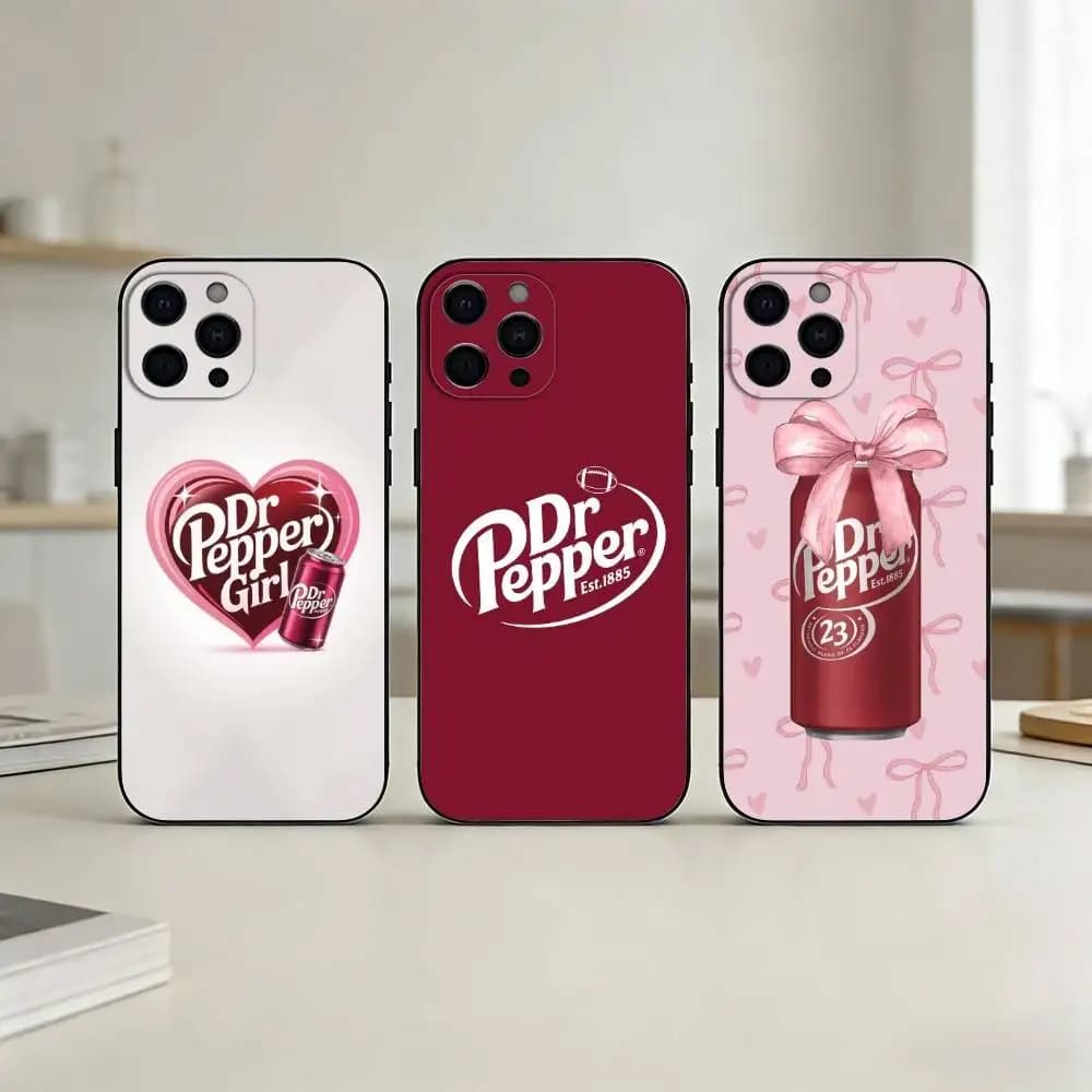 Cover per telefono Cherry Drink Brand D-Dr P-Pepper in silicone nero morbido per iPhone 17, 16, 15, 14, 13, 12, 11, SE, Plus, Pro Max