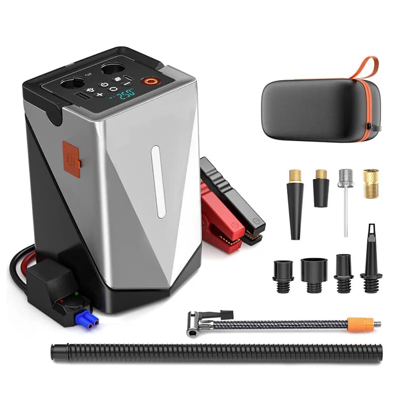 Avviatore di emergenza per auto con batteria al litio con compressore d'aria Alimentatore di avviamento di emergenza 12000mAh Power Bank per auto con gonfiatore per pneumatici