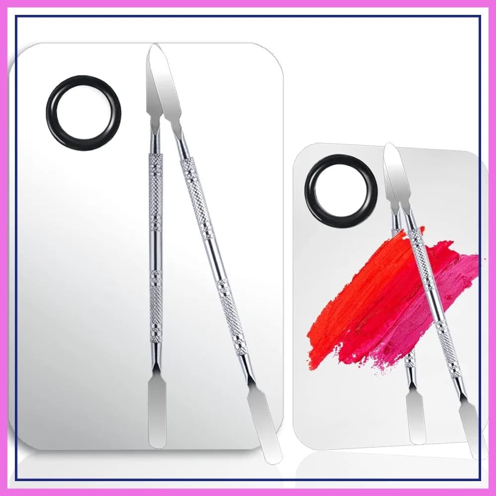 Set di 2 palette per miscelare il trucco, in acciaio inossidabile con spatola, indispensabili per fondotinta, ombretto e miscelazione di smalti.