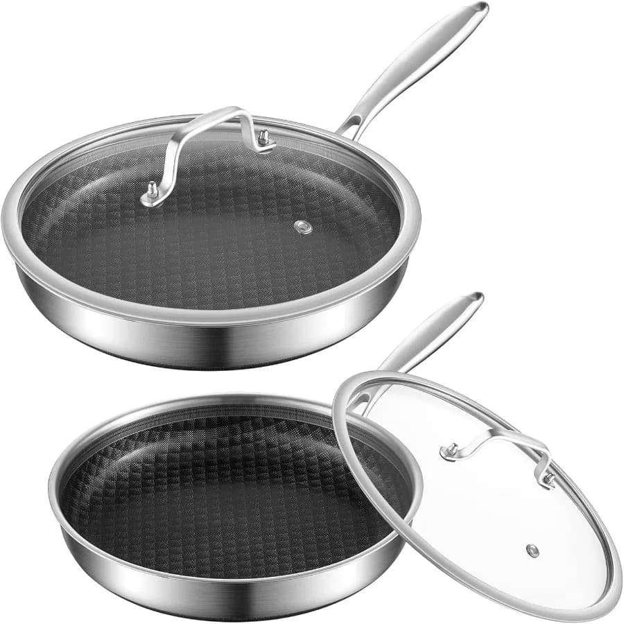 8-10 inch non-stick pans, stainless steel non-stick pans set with ceramic coating, three-layer pans and pans set with lid, cold