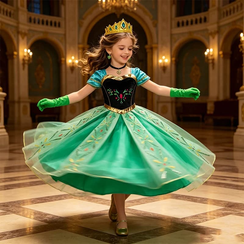 Disney Frozen Anna Princess Cosplay Dress Girls Kids Halloween Carnival Birthday Disneyland Stage Performance Fancy Gown