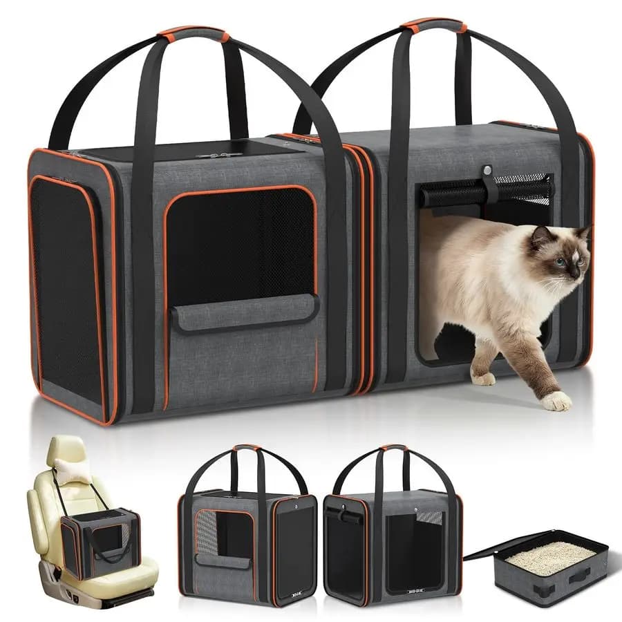 Borsa da trasporto grande da viaggio 2in1 Trasportino per gatti morbido con lettiera 34x13x16 pollici Sicura il seggiolino auto per 2 gatti Design da viaggio L