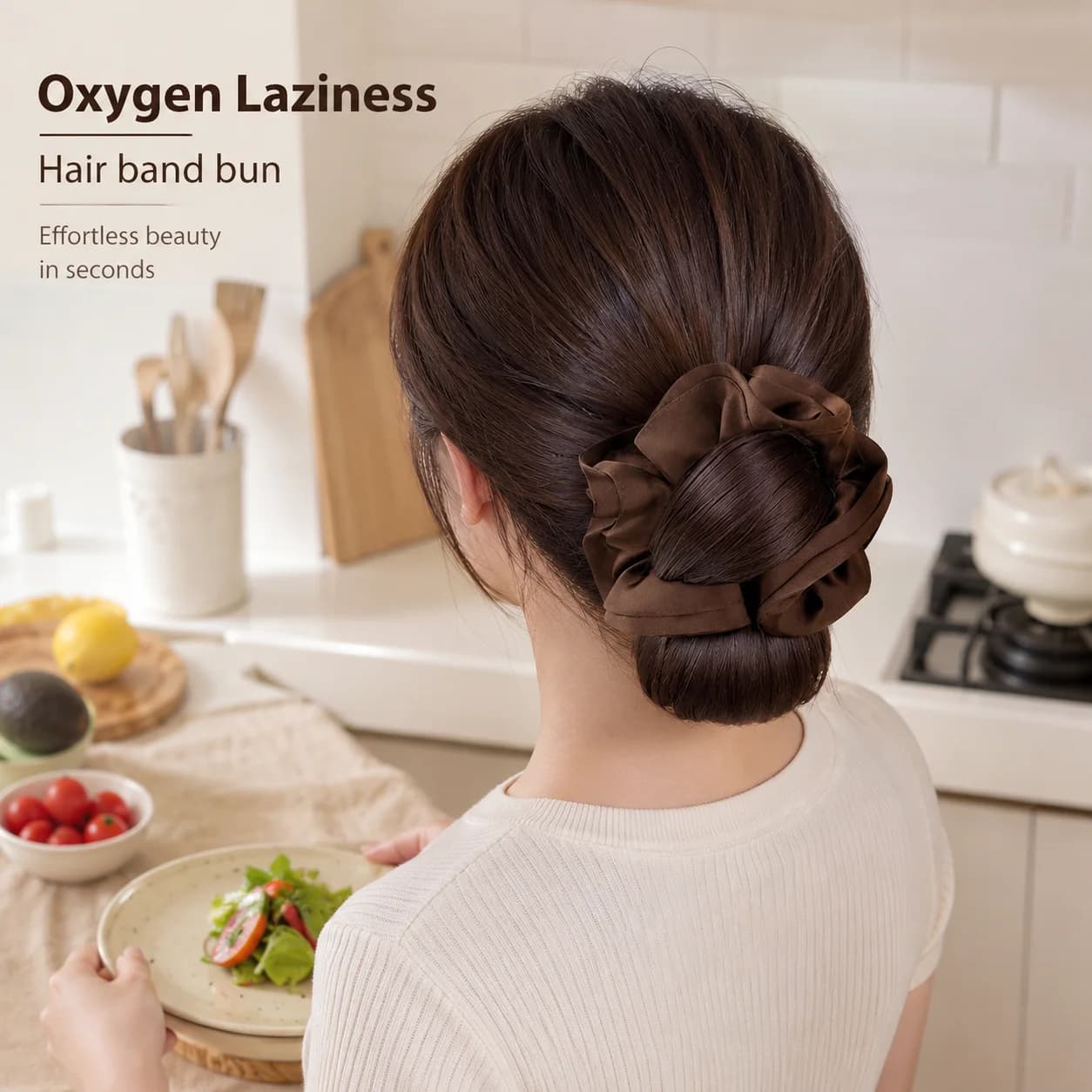 Parrucca a coda bassa con clip, chignon disordinato, extension di capelli sintetici lisci per acconciature rapide da donna