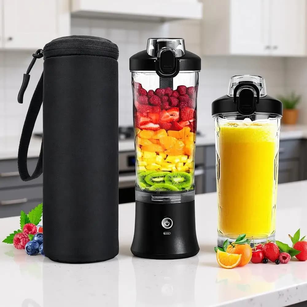 Frullatore Portatile Personale - Bottiglia Elettrica per Frullati Proteici da 20 OZ con Custodia Isolante, Coperchio da Viaggio, Ricaricabile USB-C