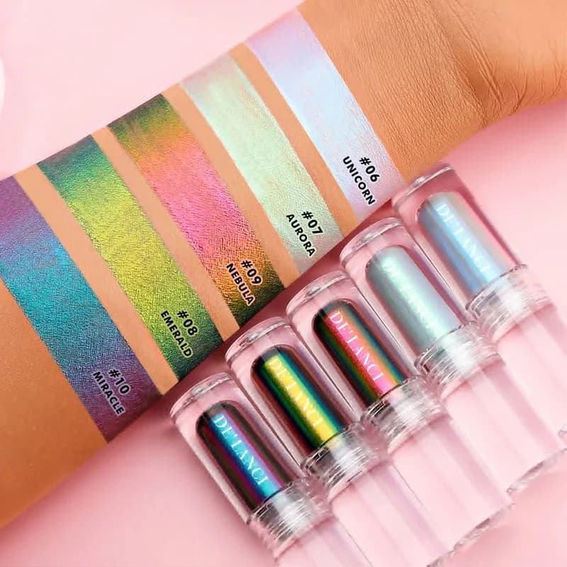 DE'LANCI Chameleon Liquid Glitter Eyeshadow Ombretto liquido camaleontico, liscio, ad alta pigmentazione, impermeabile, sfumabile, con scintillio fine, trucco occhi a lunga durata 1,6 g