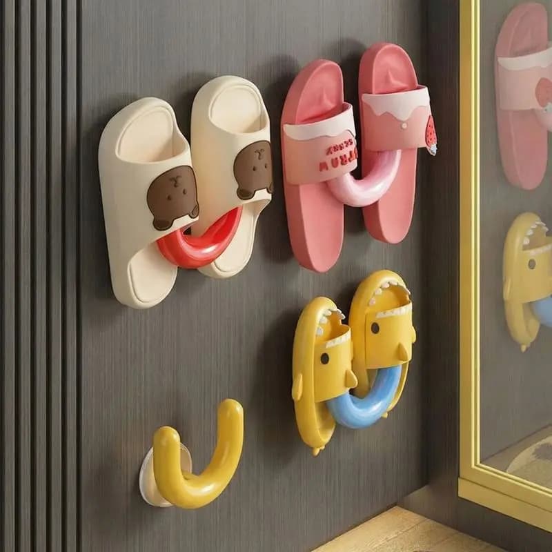 No Drilling Suction Cup Wall Mount Slipper Holder Space Saving Shoe Hook Organizer For Bathroom & Entry Door Back Storage