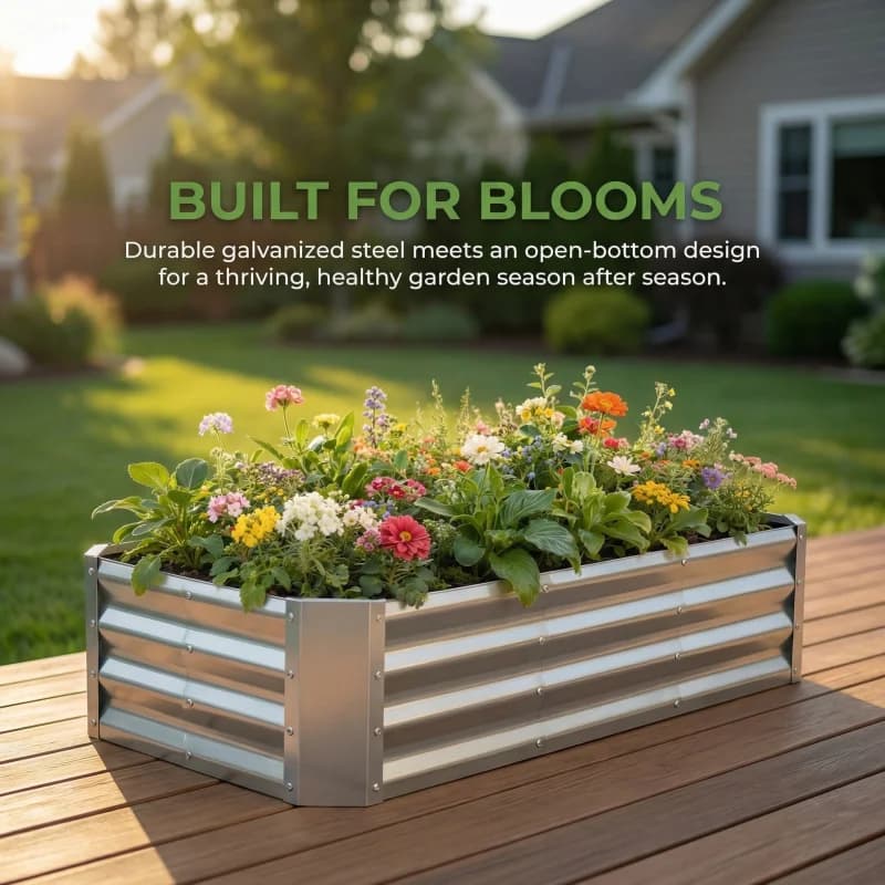Ampio kit per aiuole da giardino zincate senza fondo 4x2x1 piedi, fioriera in metallo adatta per giardinaggio all'aperto, ortaggi ed erbe aromatiche