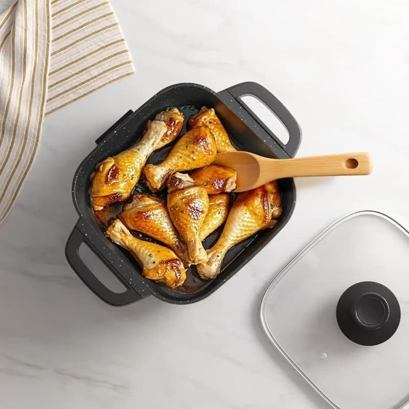 Anti-stick electric pan with lid, Control Adjustable temperature for frying, Grilling, Bollire, Compact and Easy to clean