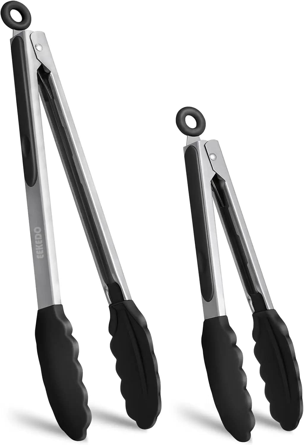 Stainless Steel Kitchen Grips Heat Resistant with Silicone Tips, Anti-Graff Blocking for BBQ, Grill and Air Fryer, Set of 2 Measures, Black