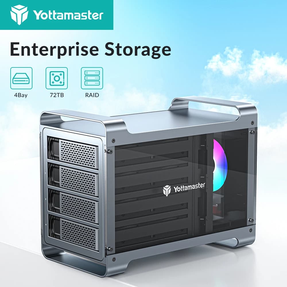 Yottamaster custodia per disco rigido esterno RAID a 4 Slot custodia SATA HDD/SSD da 2.5 "e 3.5" con modalità RAID ventola silenziosa RGB 72TB Max