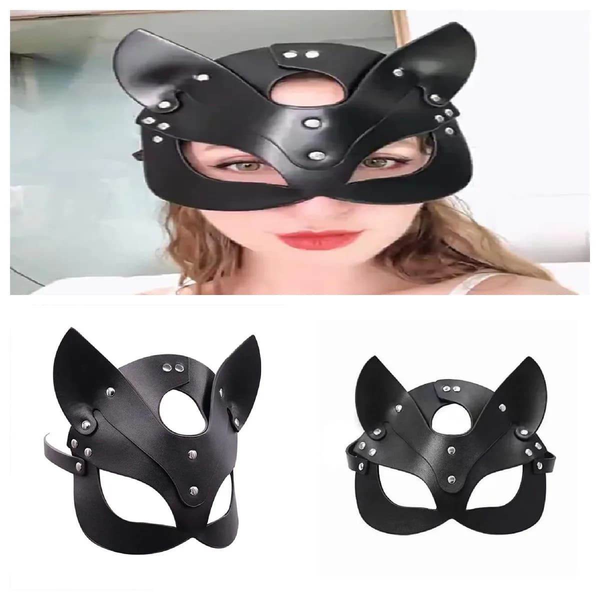 2022 Fashion Sexy Erotic Women Half Face Fox Mask Cosplay Party Faux Leather Face Toys Masquerade Fancy Masks collare Punk 1 pz