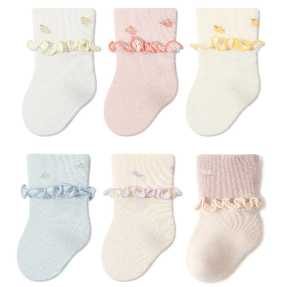 Cute Newborn Baby Socks For Girls Ruffles Floral Pattern Soft Children's Sock Cotton Kids Toddler Infant Socken