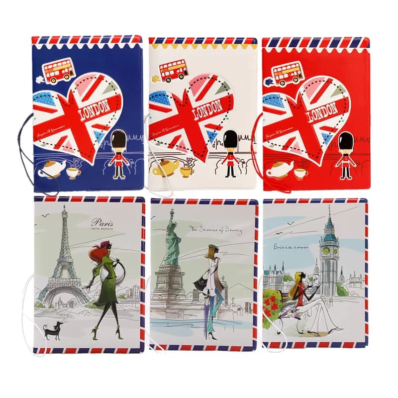 3D Embossed Passport Holder with Elastic Band London Big Ben Paris Eiffel Tower Print Passport Cover Travel Ticket Passport Case