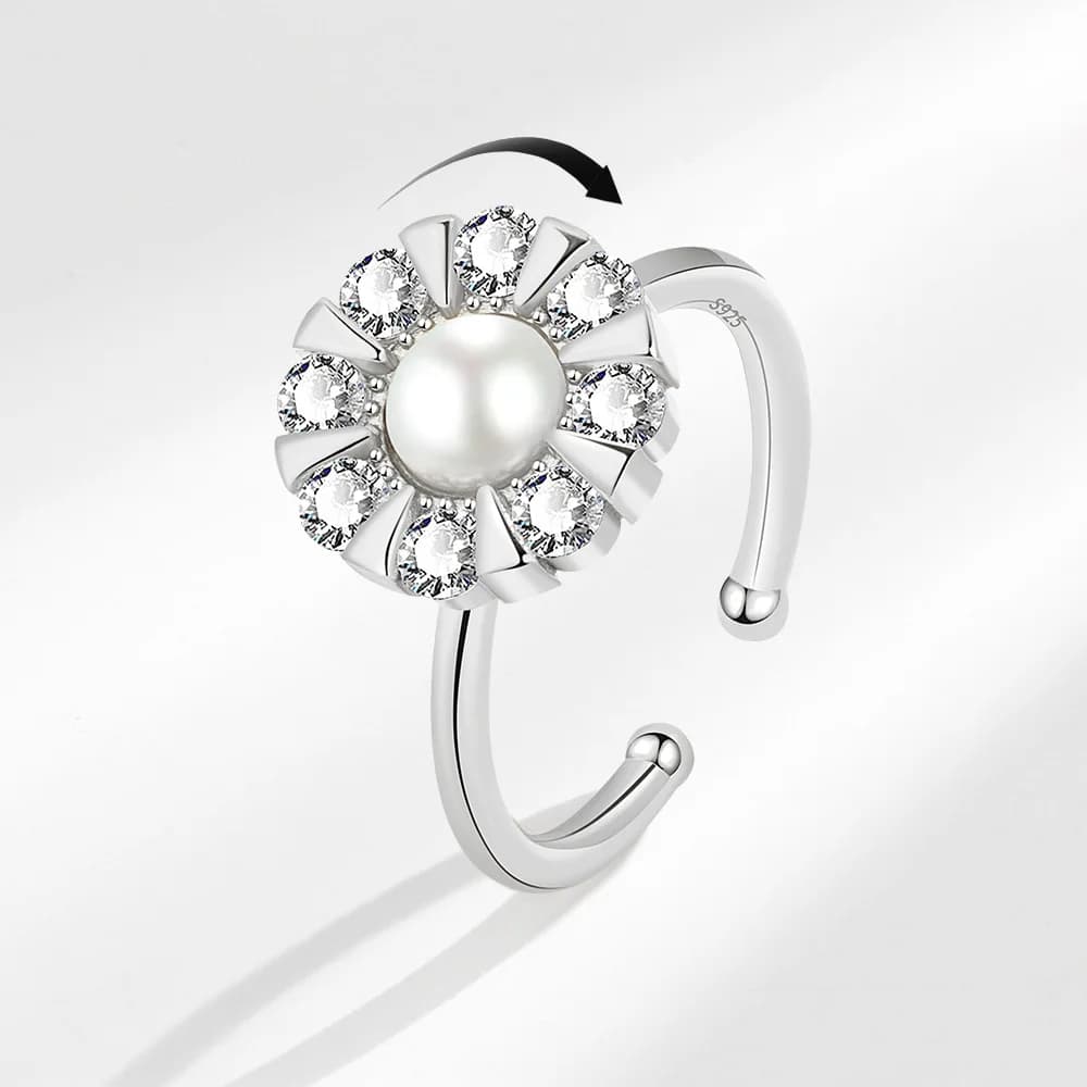 Anello antistress regolabile a girasole con perle e strass in rame, gioiello estetico da matrimonio