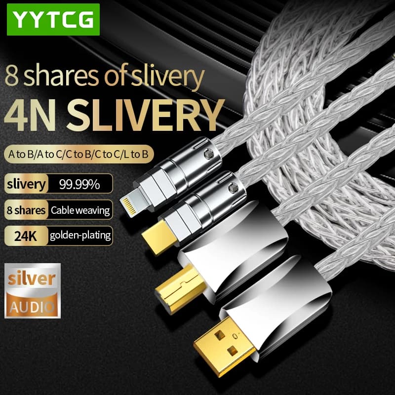 Cavo di decodifica audio USB in argento sterling, scheda audio da A a B, lettore di dischi di tipo C, console di missaggio, cavo di collegamento DAC