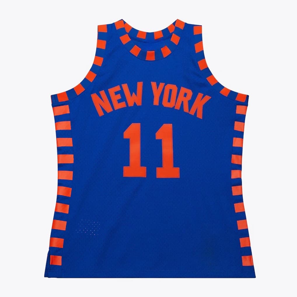 11 Retro Basketball Shirt Family Blue with Orange Checkered Edge Breathable Mesh Sleeveless Sportswear Tank Top