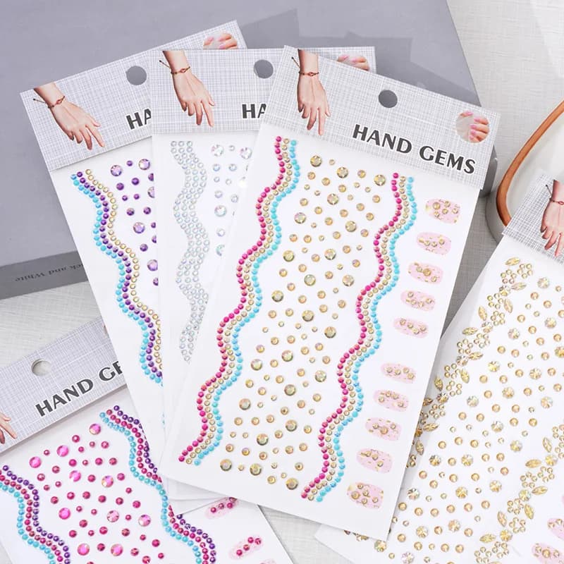 Stickers for Nails with Rhinestones, Acrylic Gems Self-adhesive 2 in 1 for Palcoscenic Makeup and Decoration Models, Wholesale
