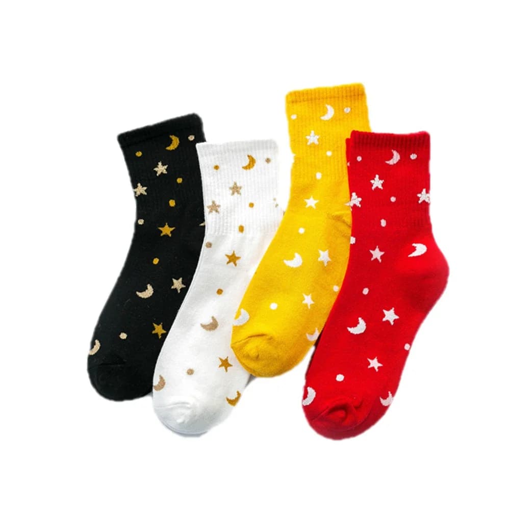Nuovi calzini divertenti in cotone Stars Moon Calzini unisex Harajuku Tube Sokken Skateboard Street Hip Hop dai colori vivaci