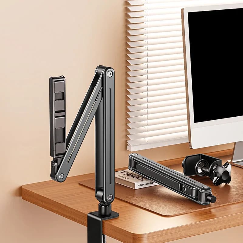 Supporto per tablet pieghevole con supporto per braccio da letto/scrivania 360 ° Supporto per tablet in lega di alluminio regolabile con rotazione per dispositivo IPad IPhone da 4-12,9 pollici