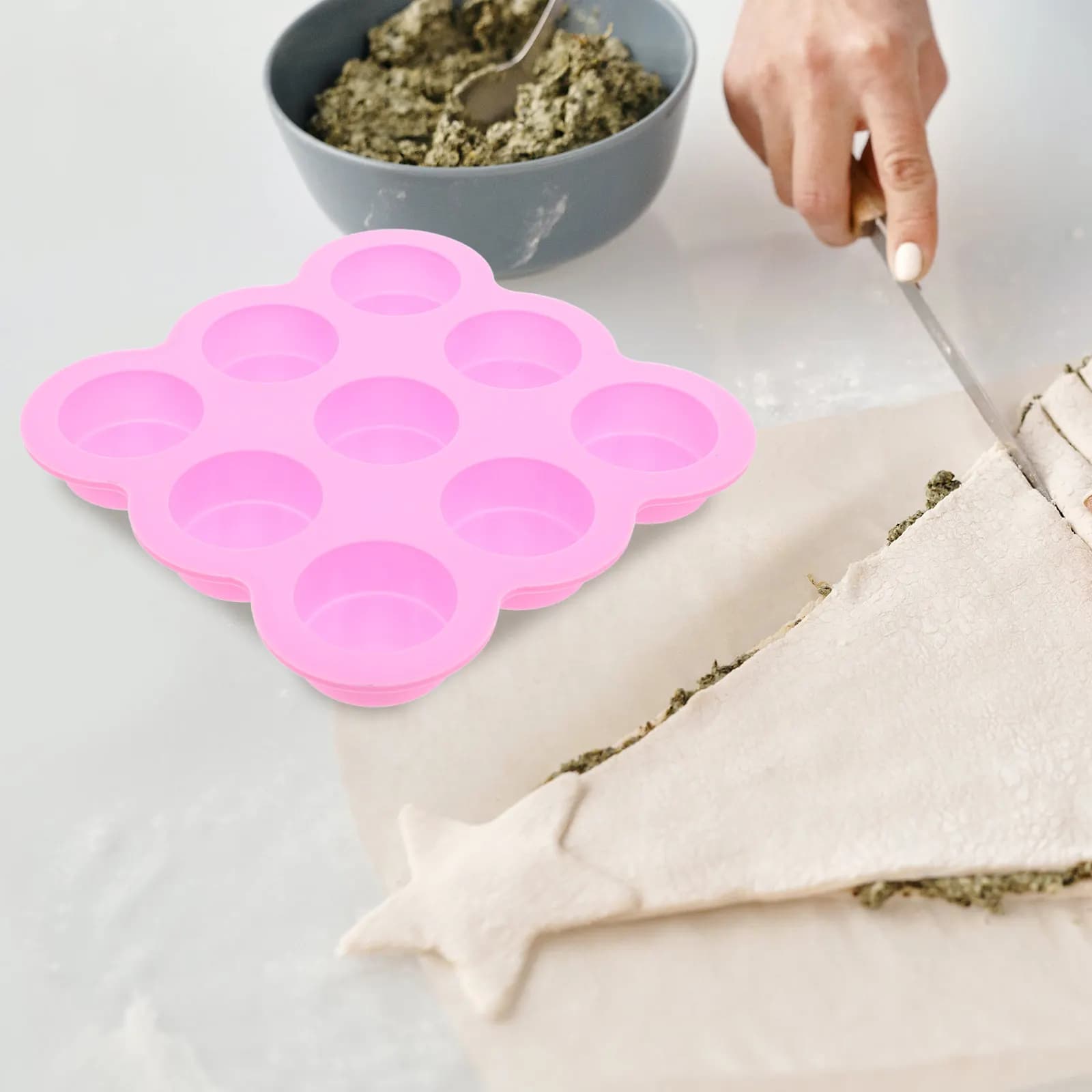 Round 9 Hole Silicone Mold for Homemade Cakes Chocolates Soaps Puddings Brownies Muffins DIY Baking Air Fryer Oven Freezer Safe