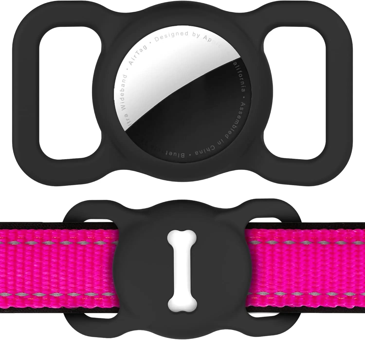 Supporto in silicone per AirTag da collare per cani con motivo a osso, accessorio GPS per animali domestici (Nero, 1 pezzo)