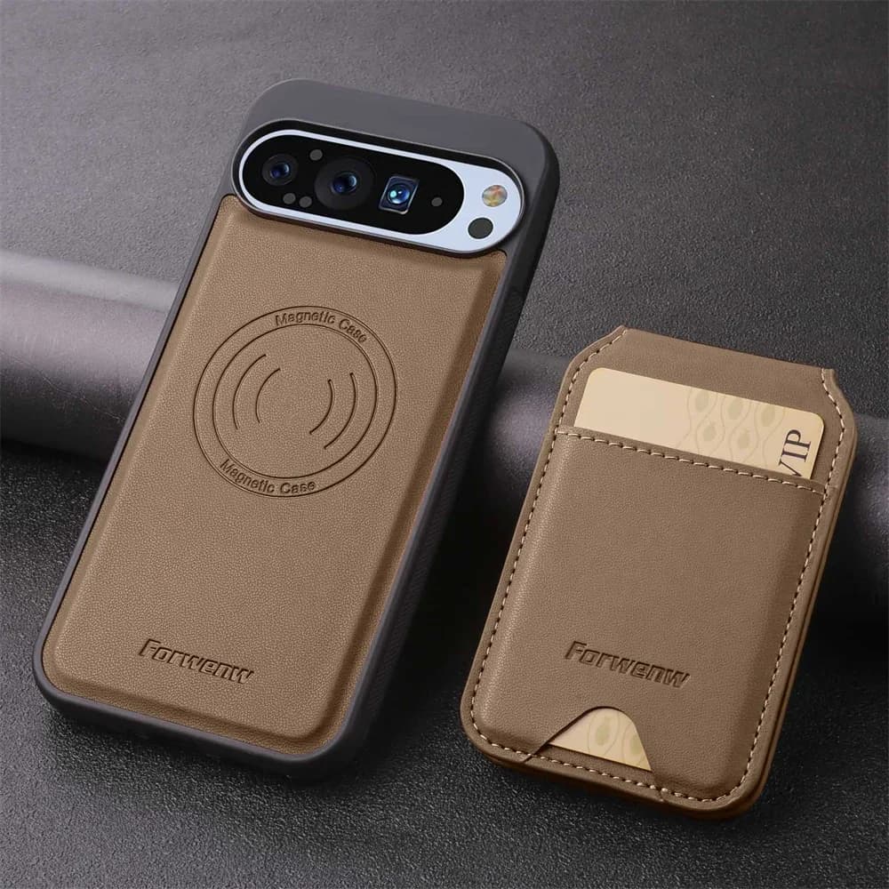 Durable leather case with removable wallet slot for Google Pixel 10 9 Pro XL 8 7 6A Pro Shockproof protective case for wireless charging