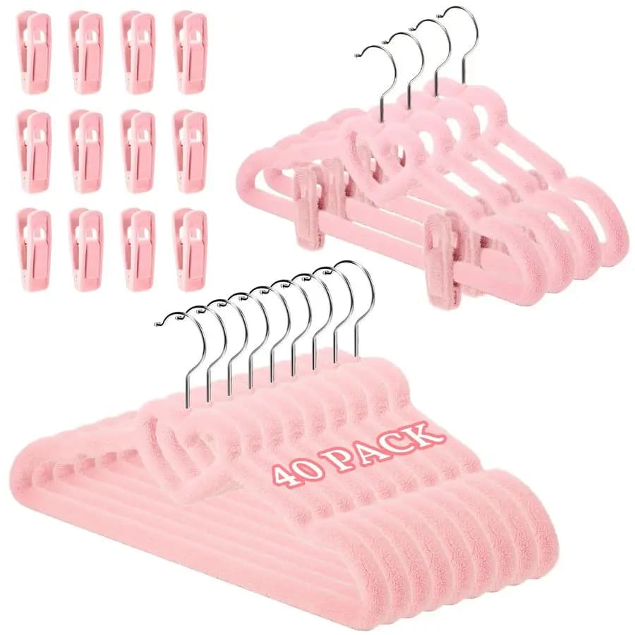 40 Set di Appendiabiti a Cuore in Velluto Rosa con Clip, Antiscivolo, in Feltro Floccato, Gancio Girevole a 360 Gradi, Salvaspazio