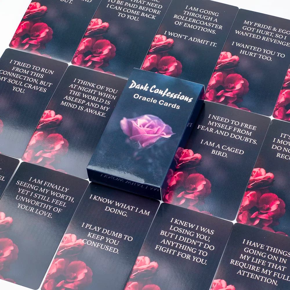 Carte Oracolo Dark Confession Twin Flame, 50 Pezzi, Mazzo di Parole Chiave e Messaggi d'Amore per Auto-Riflessione e Guida