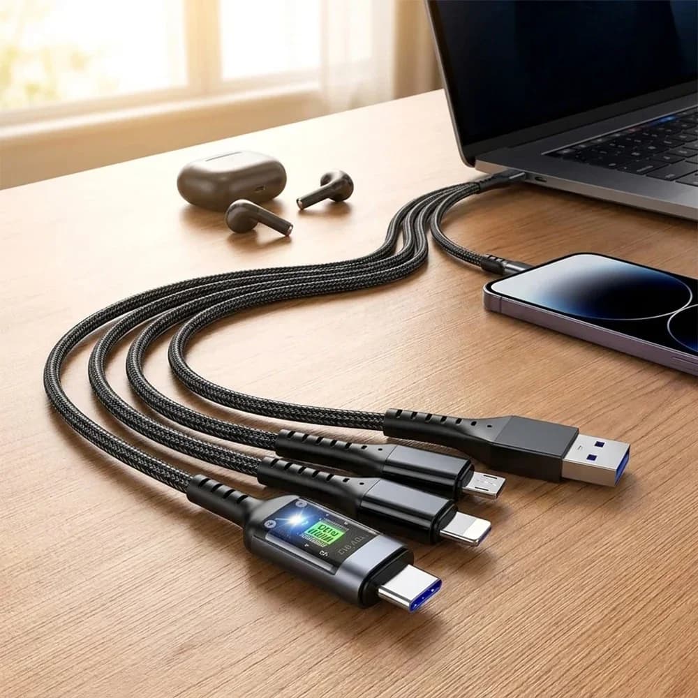 Cavo Dati 3 in 1 per Ricarica Rapida 6A, Cavo di Ricarica Intrecciato in Nylon ad Alta Potenza 100W con Display Digitale, Compatibile con USB Type C Mi