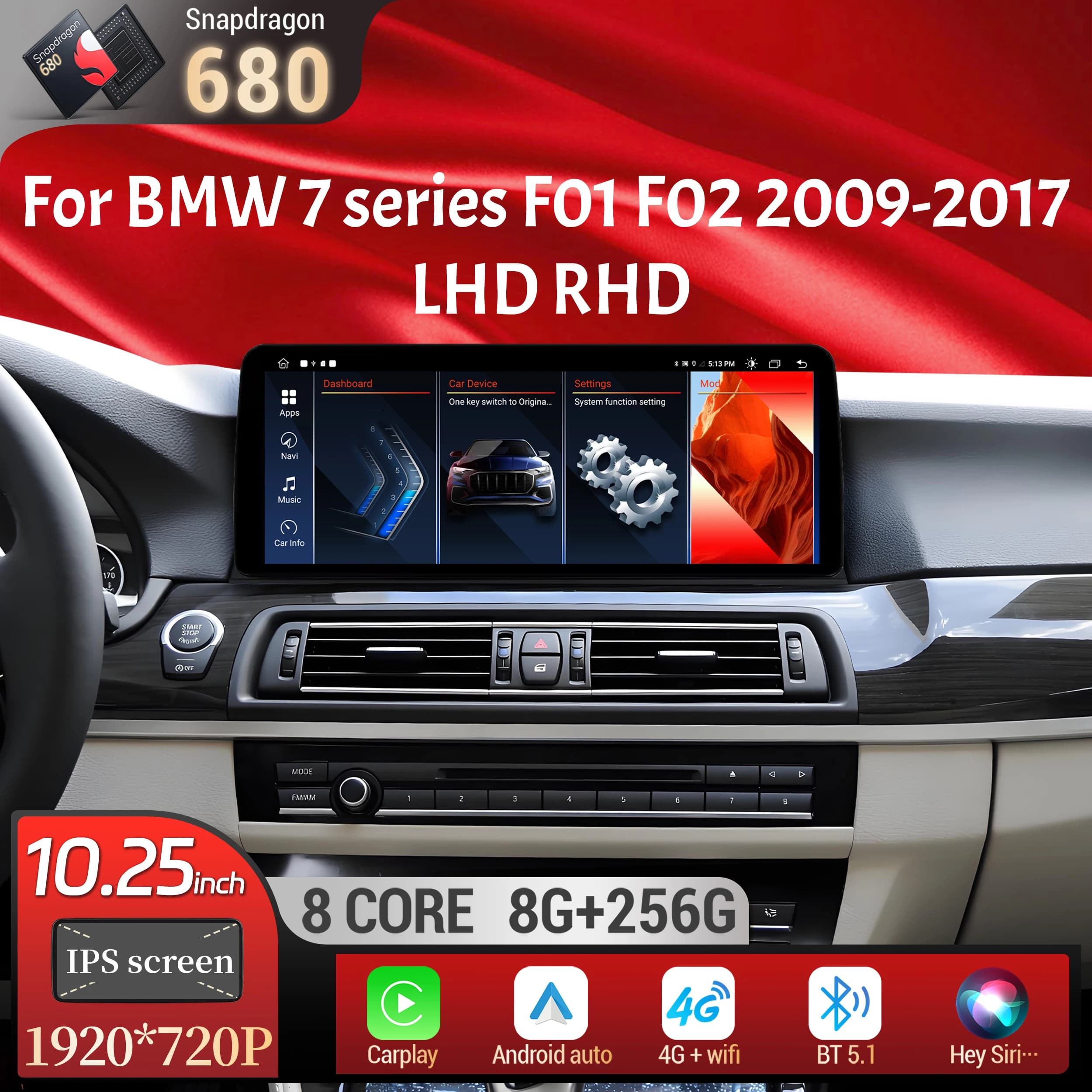 10.25 pollici Android 13 Per BMW serie 7 F01 F02 2009-2017 Autoradio Senza Fili Bluetooth Carplay Snapdragon 680 Unità Principale schermo