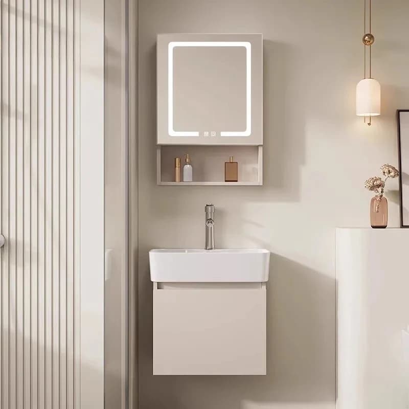 Mobiletto da Bagno in Alluminio a Nido d'Ape per Piccoli Appartamenti, Combinazione con Lavabo Integrato in Ceramica, Armadietto Contenitore per Bagno
