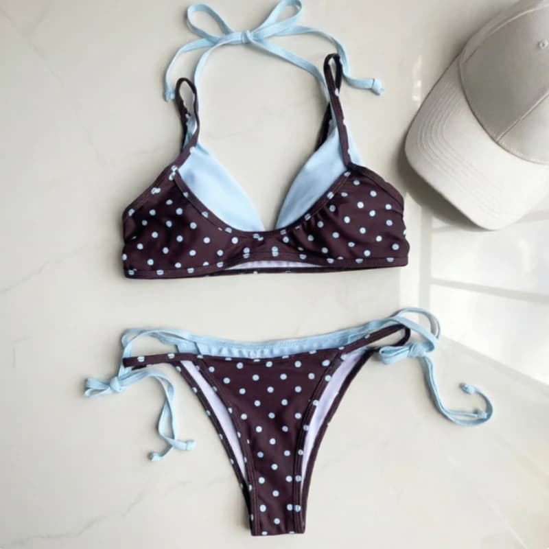 Lolita Harajuku Y2K Cute Kawaii Printed Ruffle Two Piece Swimsuit Women Crop Top Skirt Suit Summer Seaside Beach Trip Garment