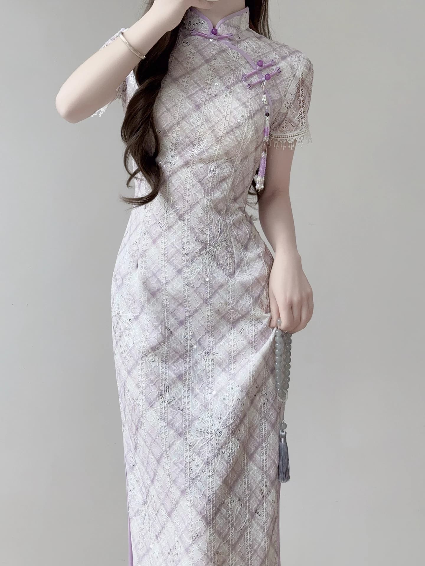 Ting Yue Ling New 2026 Spring Summer Young Style Purple Chinese Style Slimming Dress Elegant Qingyi High Quality Short Sleeve...