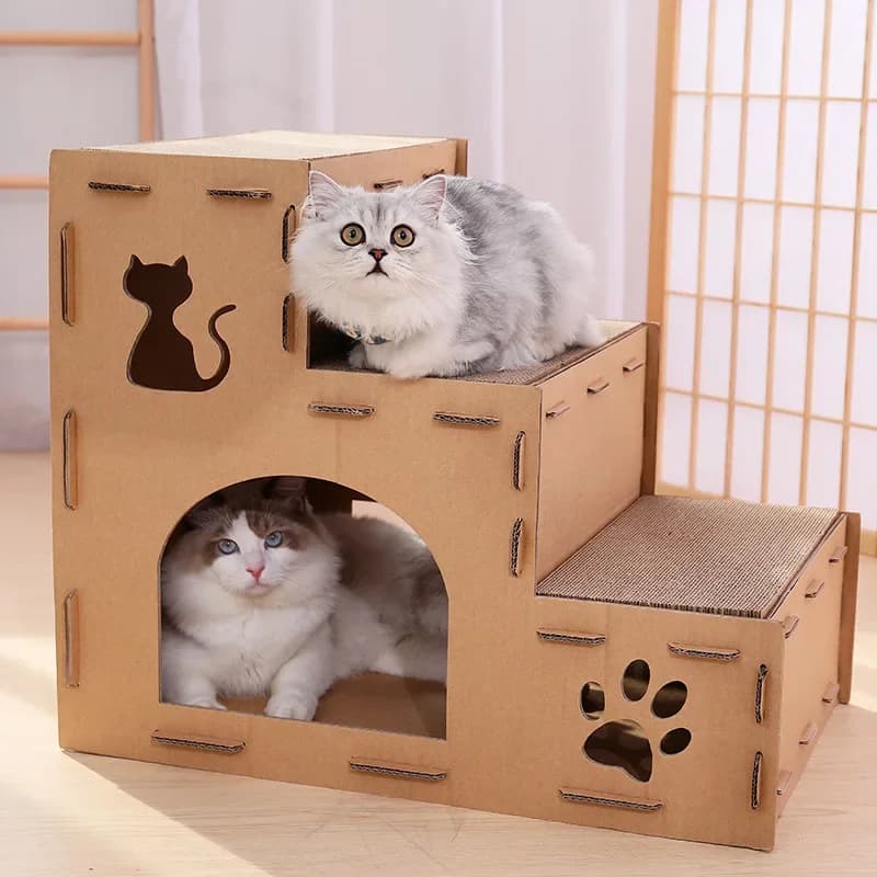 Tiragraffi per gatti Lettiera per gatti extra large Una tavola per artigli per gatti Casa Villa Scatola di cartone ondulato Forniture semplici per animali domestici