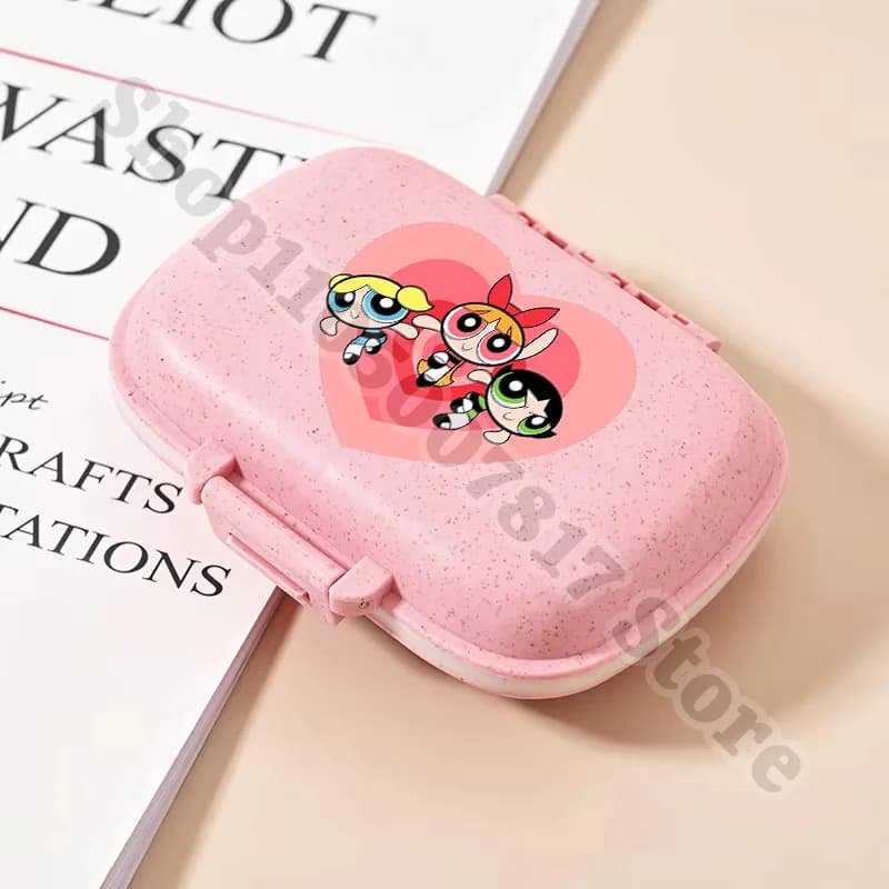 Kawaii The Powerpuffs Scatola Portapillole Carina, Organizzatore di Medicinali con Scomparti, Contenitore Portatile in Plastica per Compresse, Regalo