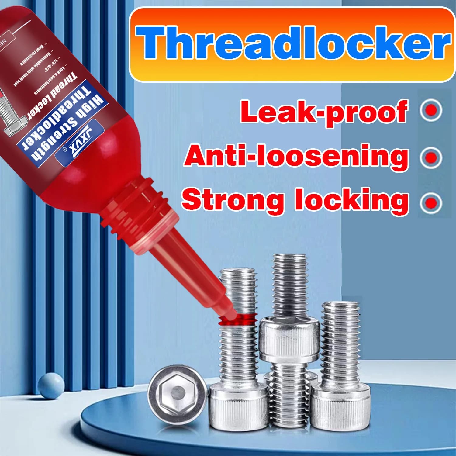 10 ml di adesivo frenafiletti Lock Tight ad alta resistenza; colla per viti; agente frenafiletti a presa rapida; adesivo anaerobico; sigillante anticorrosione e antiallentamento per viti; confezione da 6 pezzi.