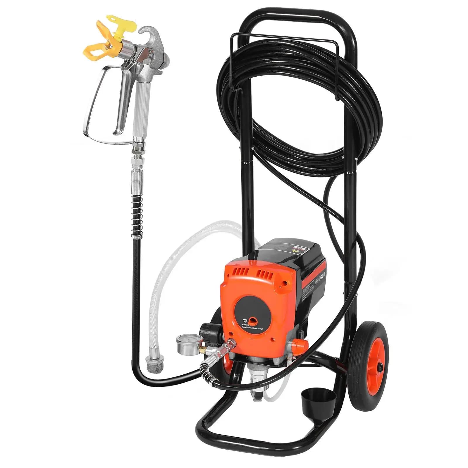 Airless paint sprayer on cart, 900W, 3300PSI, high pressure, with cleaning brush, tube and extension rod