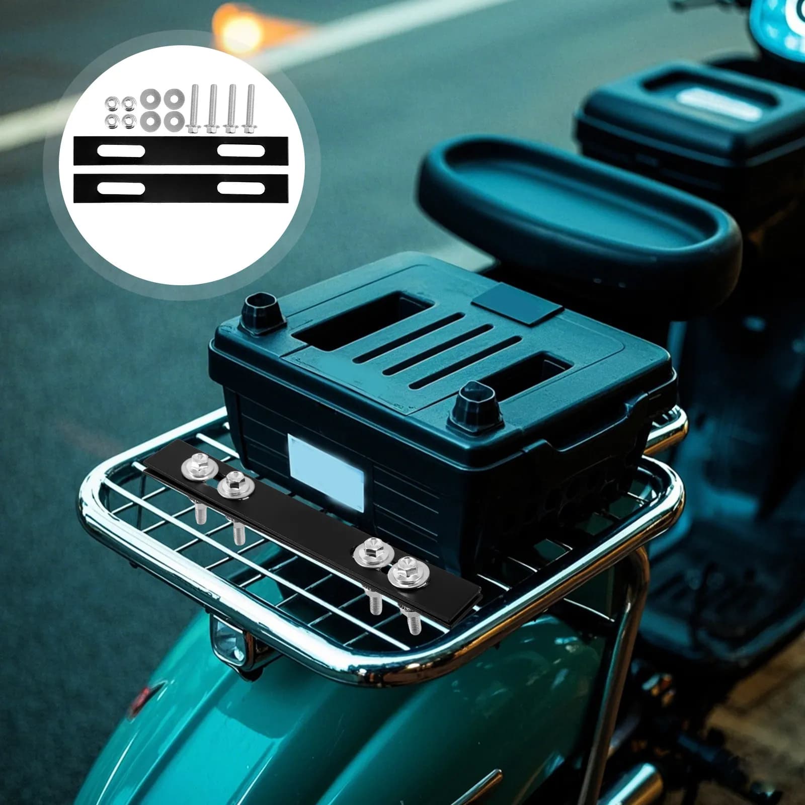 2 Pezzi Clip per Portapacchi Posteriore Bici Elettrica, Supporto per Bauletto Moto Resistente per Consegna Cibo, Leggero, Portatile, Sicuro per Bagagli