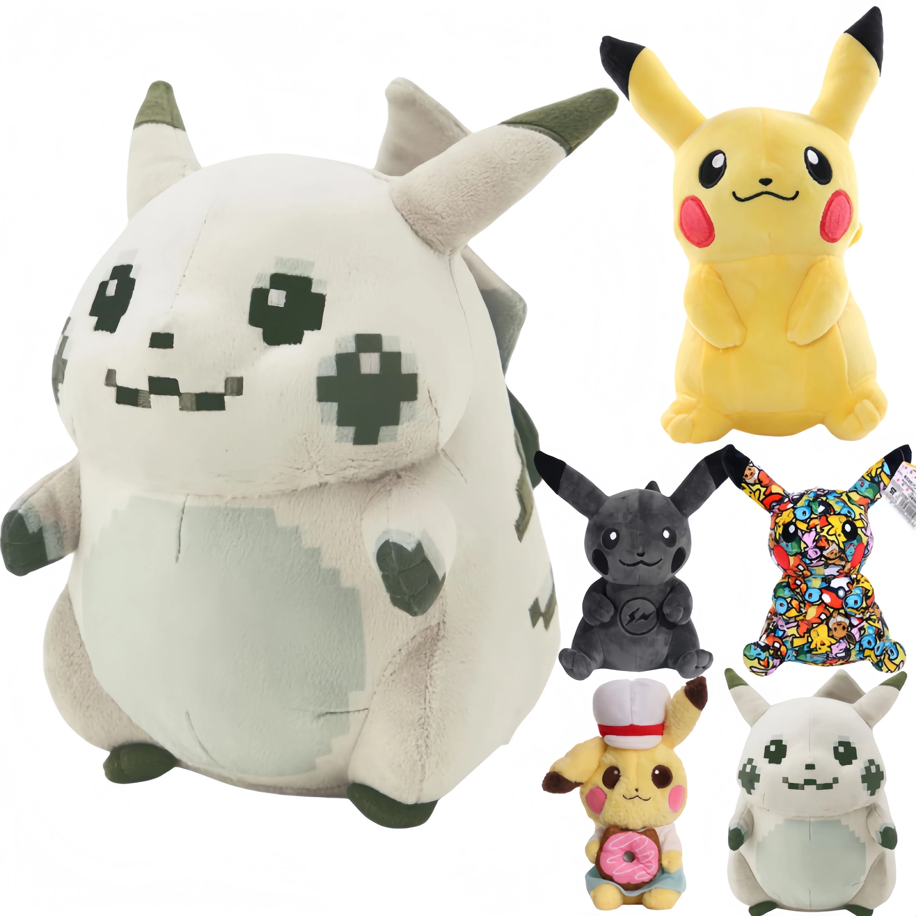 Peluche Pikachu Stile Pixel 30° Anniversario Pokémon Center, Pikachu Dark Lightning Graffiti, Bambola di Peluche Pikachu a Forma di Ciambella
