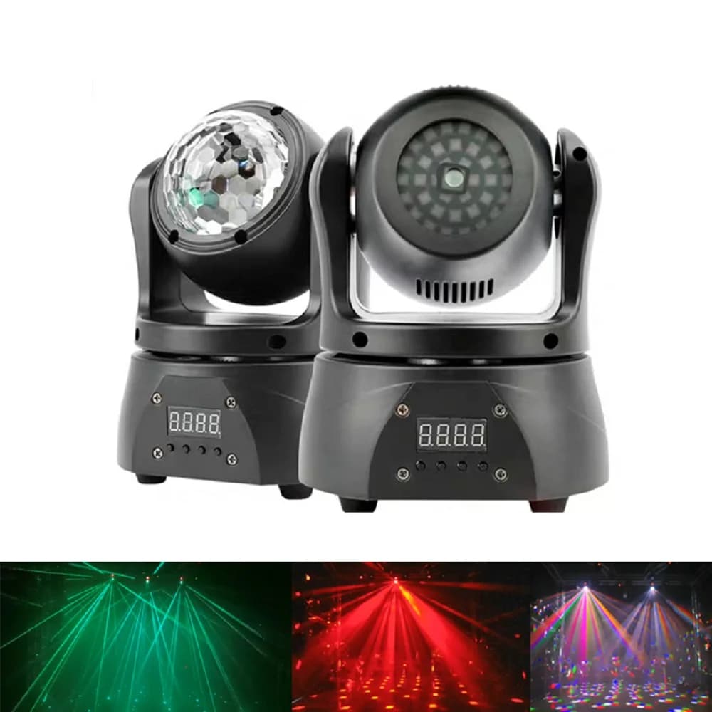 1 pz. Luce da discoteca natalizia con testa mobile, proiettore laser a doppia faccia, effetto luce rotante, sfera magica, stroboscopio, fascio LED, luce da palco